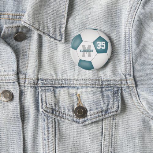 Teal white soccer team colors personalized button