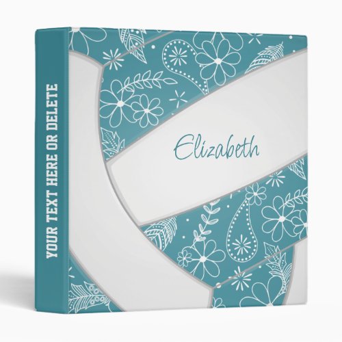 teal white sports paislies feathers volleyball 3 ring binder