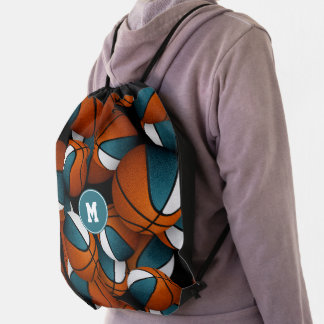 Teal white sports team colors basketball drawstring bag
