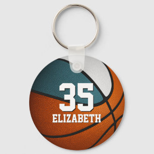 teal white sports team colors girl boy basketball keychain