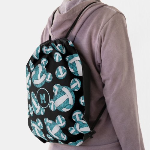 teal white sports team colors girls volleyball drawstring bag