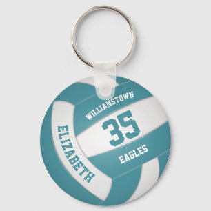 teal white sports team colors volleyball keychain
