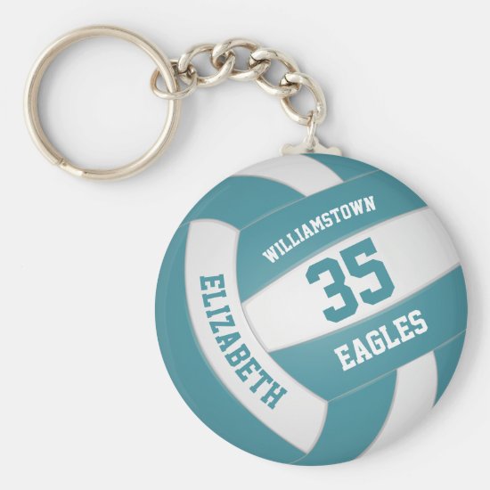 teal white sports team colors volleyball keychain