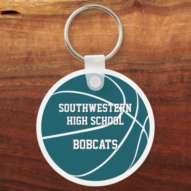 teal white sports team party favors basketball  keychain (Back)