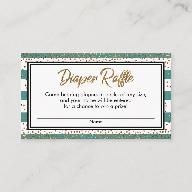Teal & White Stripes, Confetti Diaper Raffle Cards (Front)