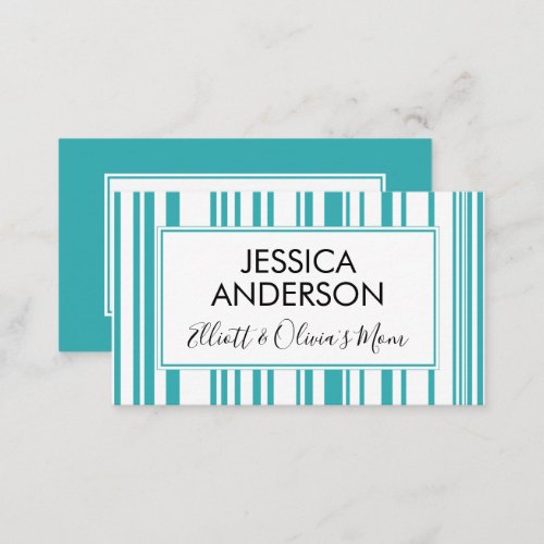 Teal  White Stripes Mommy Playdate Calling Card
