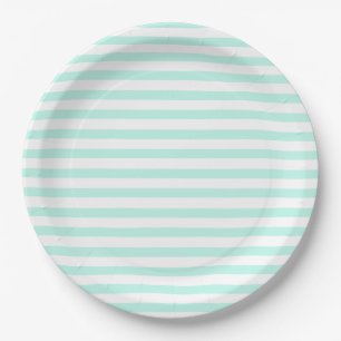 Teal & white stripes - Paper Plates