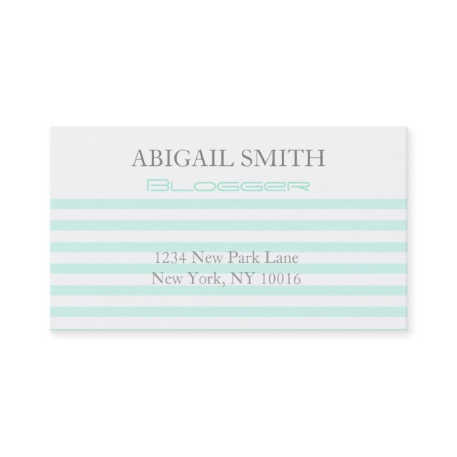 Teal & white stripes Personalized Business Cards
