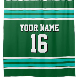 Teal White Stripes Sports Jersey Shower Curtain