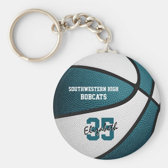 teal white team colors basketball sports gifts keychain