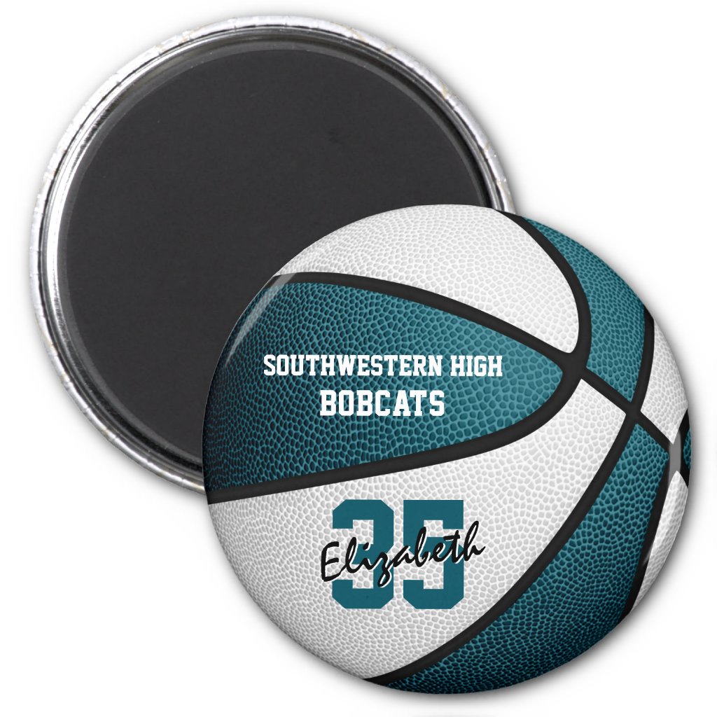 teal white team colors basketball sports gifts magnet