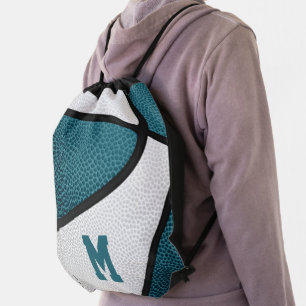 teal white team colors boys girls basketball drawstring bag