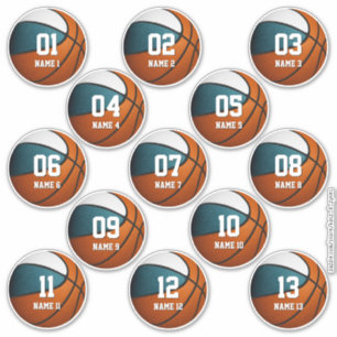 teal white team colors gifts set of 13 basketball sticker