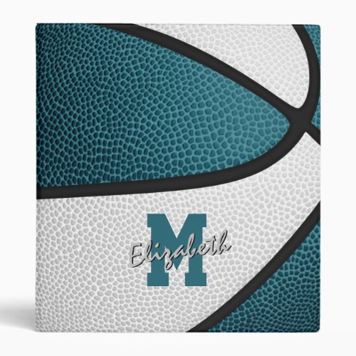 teal white team colors girls boys basketball 3 ring binder