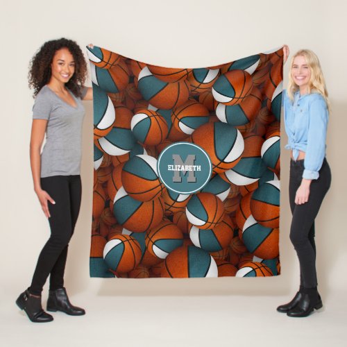 teal white team colors girls boys basketball fleece blanket