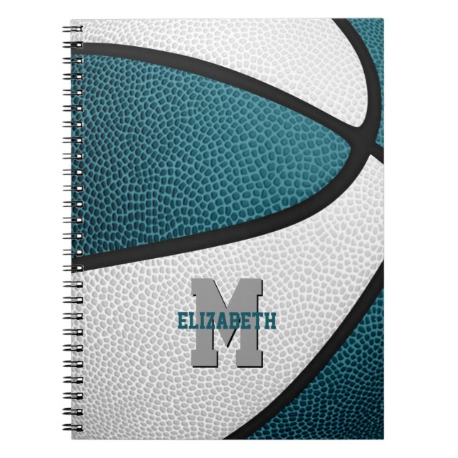 teal white team colors girls boys basketball notebook (Front)