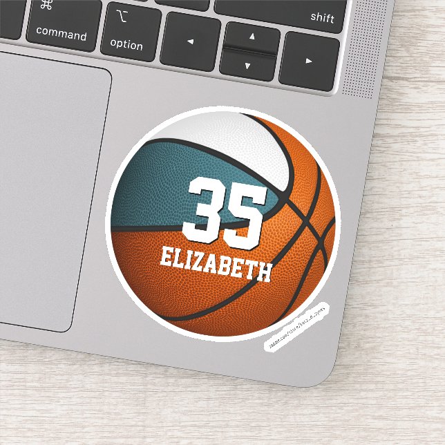 teal white team colors girls boys basketball sticker (Detail)