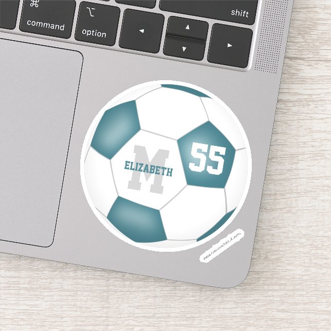 Teal white team colors girls boys soccer sticker (Detail)