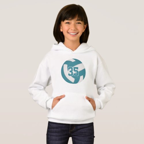 teal white team colors jersey number volleyball hoodie