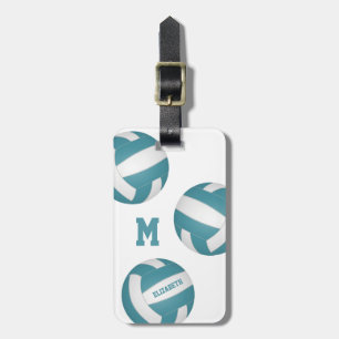 teal white team colors monogrammed volleyball bag luggage tag