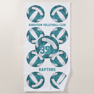 teal white team colors name girly volleyballs beach towel