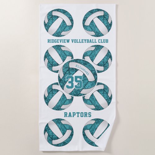 teal white team colors name girly volleyballs  beach towel