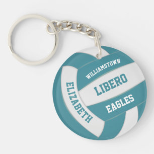 teal white team colors personalized volleyball keychain