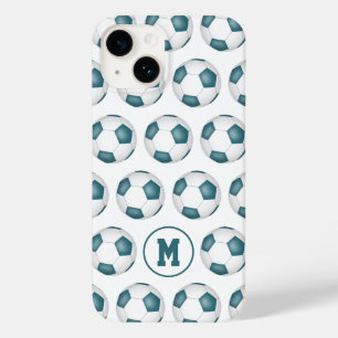 teal white team sports colors soccer balls  Case-Mate iPhone 14 case