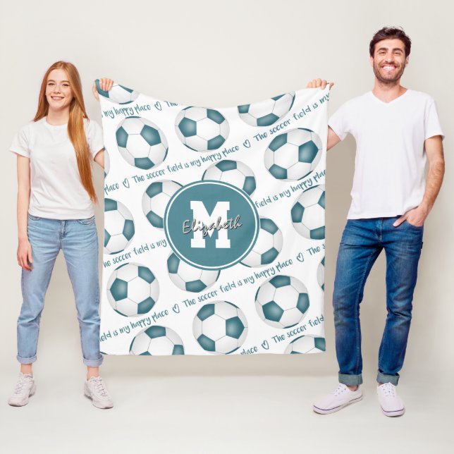 teal white The soccer field is my happy place Fleece Blanket (In Situ)