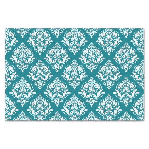 Teal  White Vintage Damasks Pattern Tissue Paper