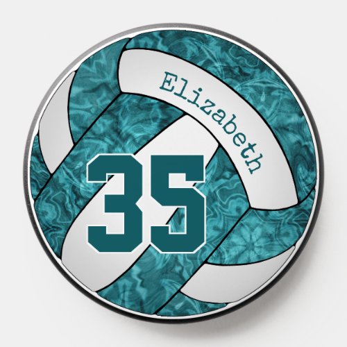 teal white volleyball athlete jersey number name PopSocket