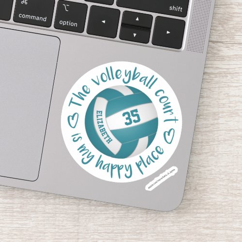 teal white volleyball court my happy place sticker