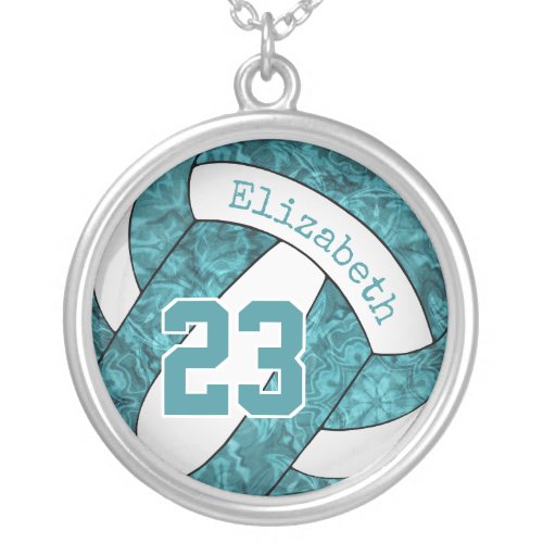 teal white volleyball girls sports gifts silver plated necklace