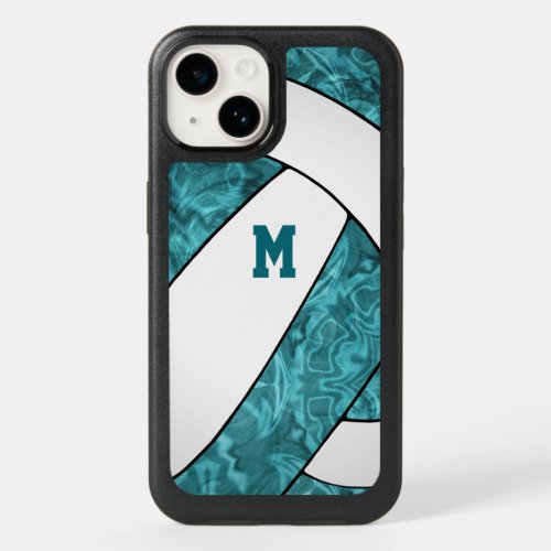 teal white volleyball girly personalized OtterBox iPhone 14 case