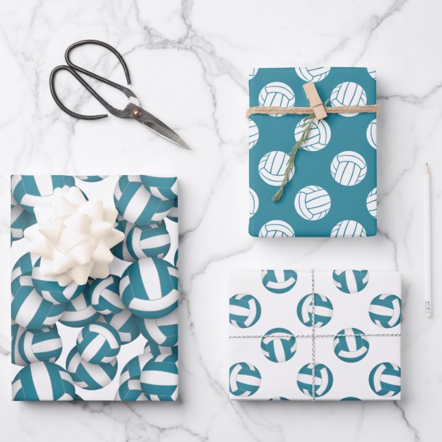 teal white volleyball patterns any occasion wrapping paper sheets (Front)