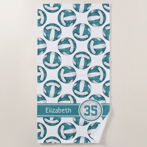 teal white volleyball sporty girls personalized beach towel