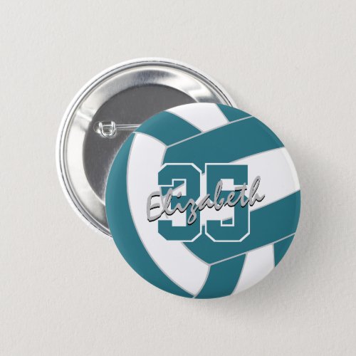 teal white volleyball team colors button