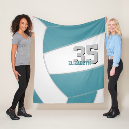 teal white volleyball team colors custom name fleece blanket