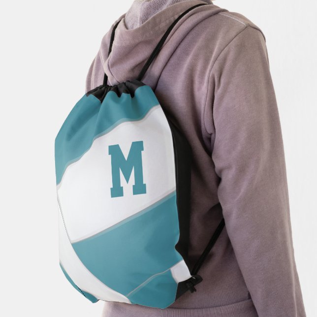 teal white volleyball team colors girls boys drawstring bag (Insitu)