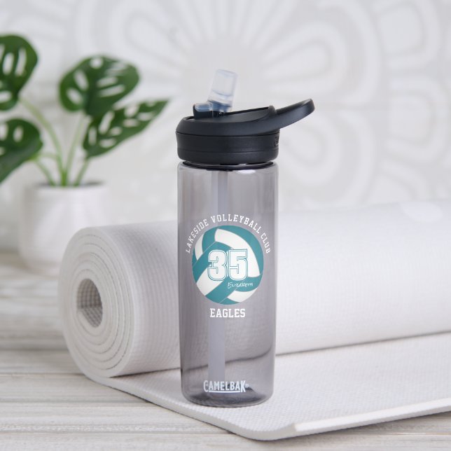 teal white volleyball team colors girls boys water bottle (Yoga)