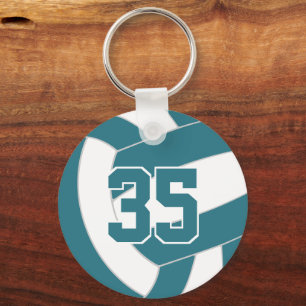 Teal white volleyball team colors keychain