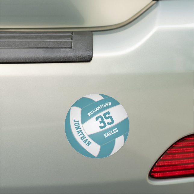 teal white volleyball team gifts kids locker or car magnet (In Situ)