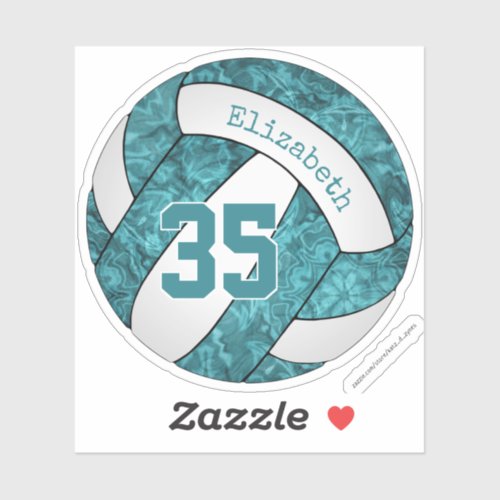 teal white volleyball w girls name number sticker