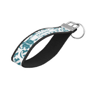 teal white volleyballs athlete name wrist keychain