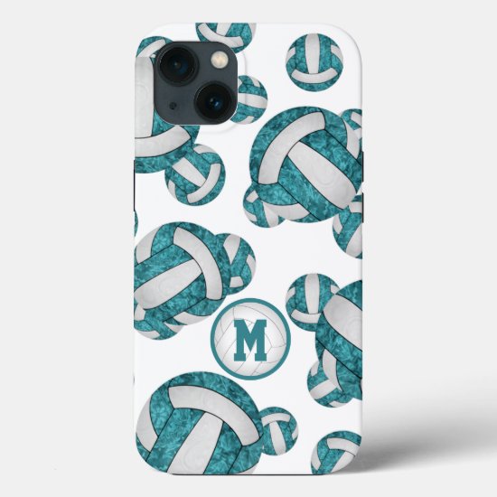 teal white volleyballs pattern gifts iPhone 13 case
