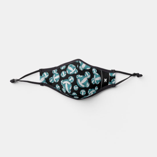 teal white volleyballs pattern monogrammed premium face mask