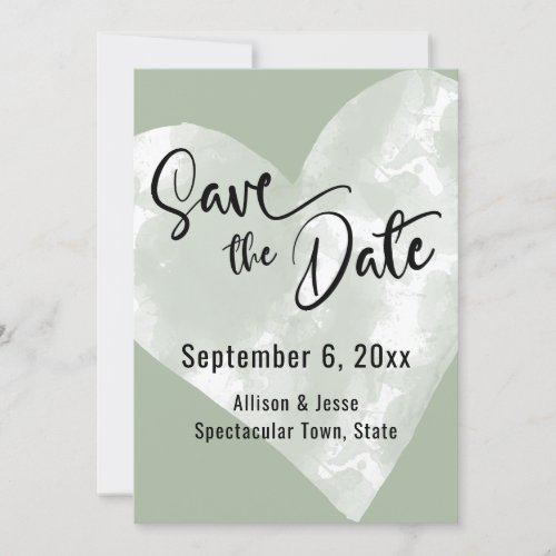Teal White Watercolor Heart Save the Date Card