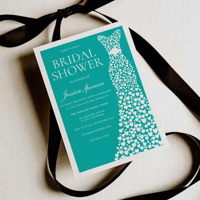 Teal White Wedding Dress Border Bridal Shower Invitation (Creator Uploaded)