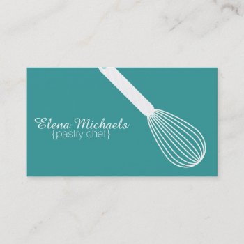 Teal & White Whisk Business Card by KaleenaRae at Zazzle