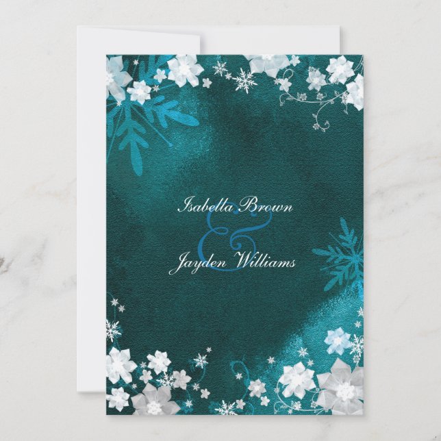 Teal White Winter Bling Wedding Invitation (Front)